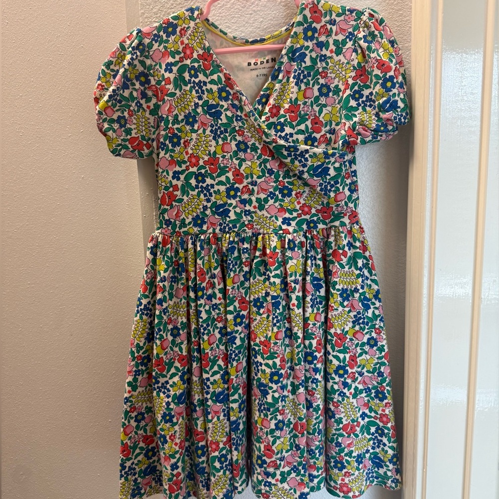 Mini Boden Floral Wrap Dress in Blue Pink Green Red